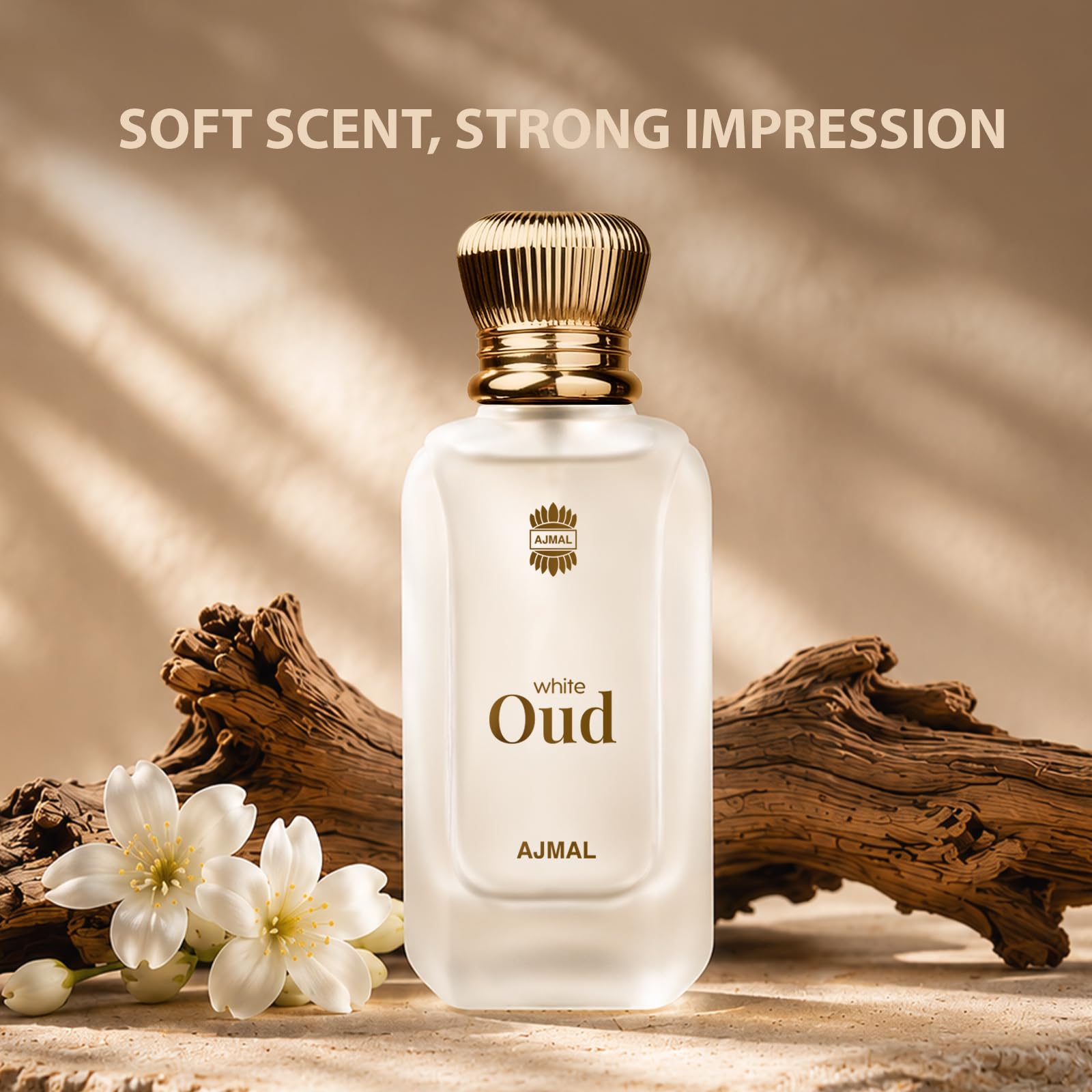 Ajmal White Oud Eau de Parfum, Unisex Floral Woody Musky Personal Fragrance - front view
