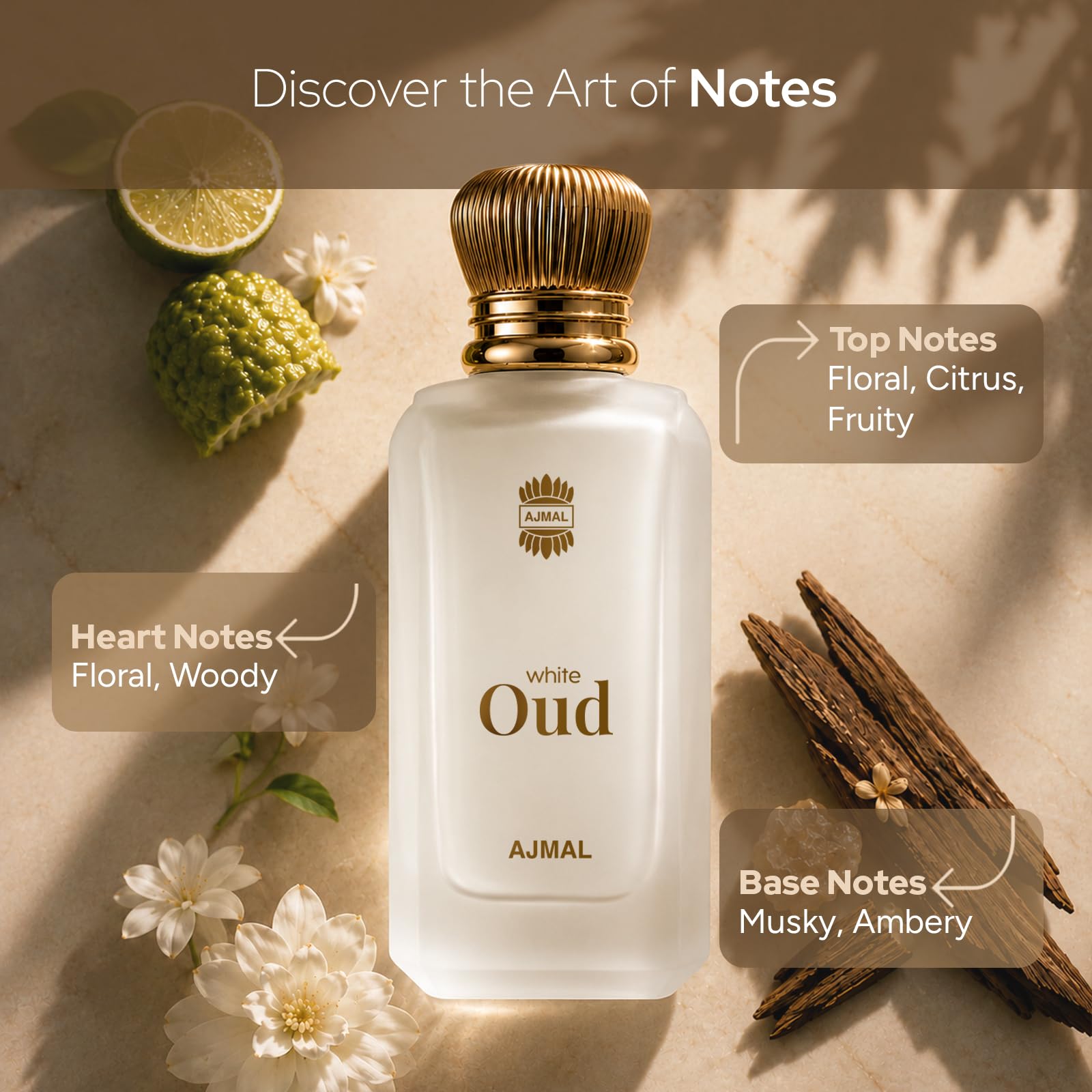 Ajmal White Oud Eau de Parfum, Unisex Floral Woody Musky Personal Fragrance - packaging