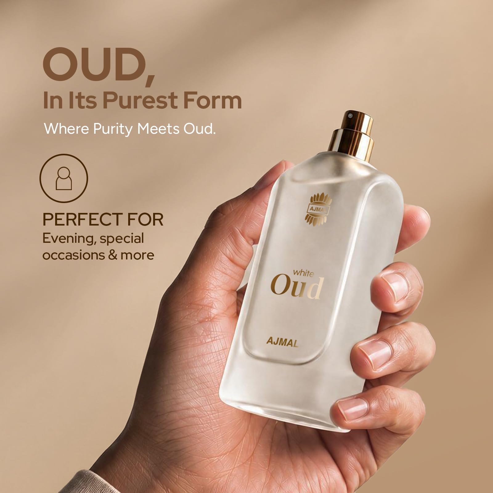 Ajmal White Oud Eau de Parfum, Unisex Floral Woody Musky Personal Fragrance - label detail