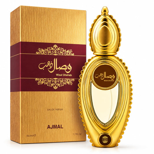 Ajmal Wisal Dhahab Eau de Parfum for Men, 50ml, Woody Musky Fragrance with Fruity Floral Notes