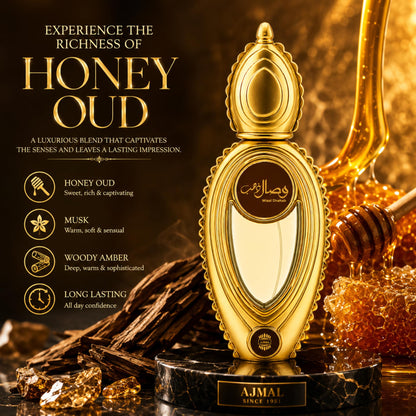 Ajmal Wisal Dhahab Eau de Parfum for Men, 50ml, Woody Musky Fragrance with Fruity Floral Notes - front view