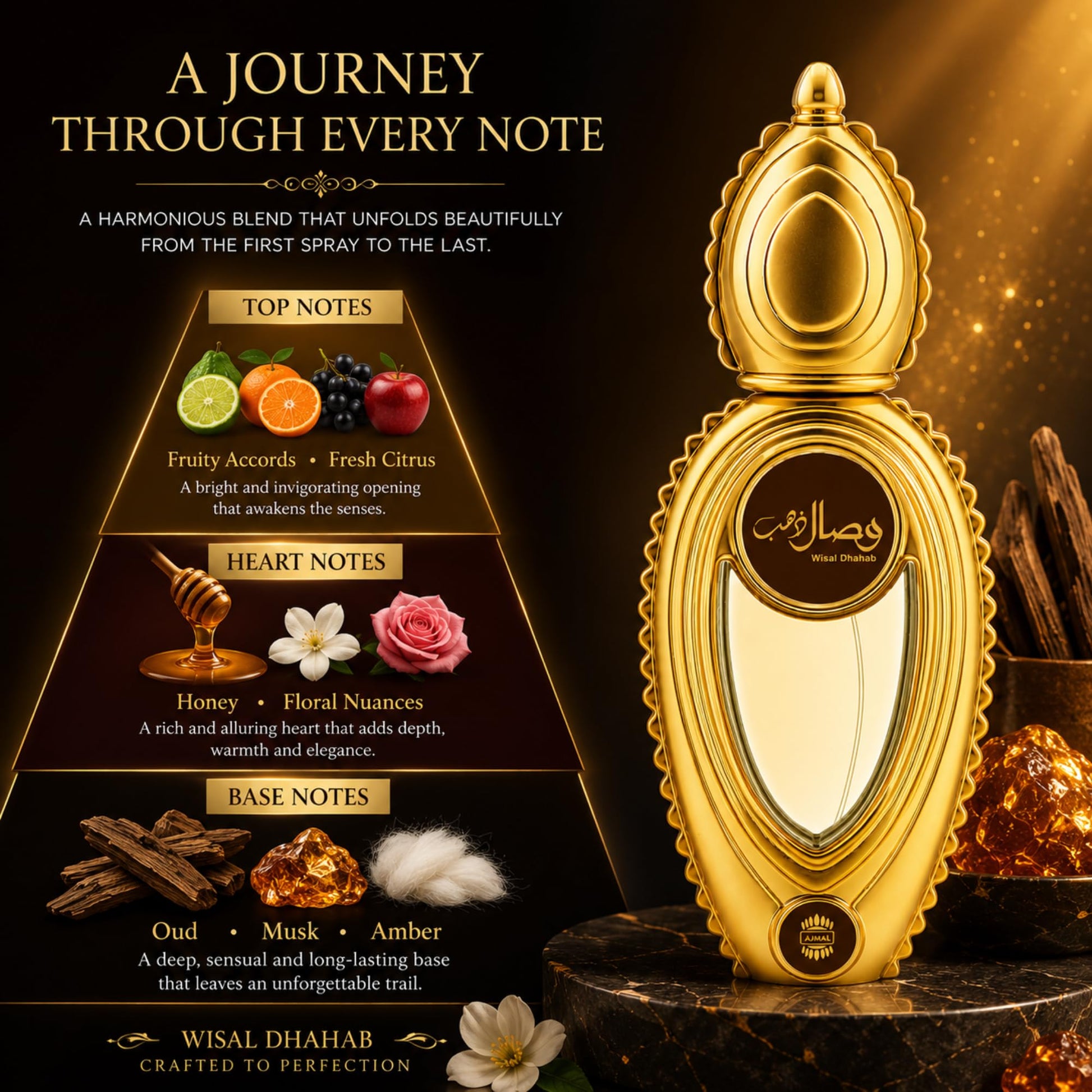Ajmal Wisal Dhahab Eau de Parfum for Men, 50ml, Woody Musky Fragrance with Fruity Floral Notes - back view