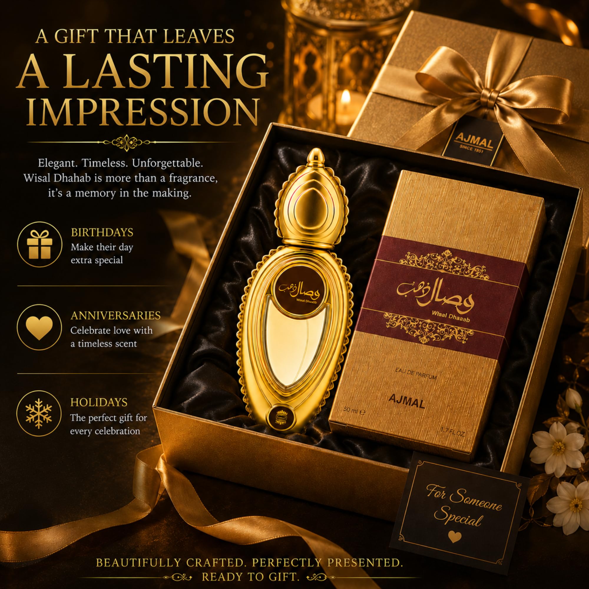 Ajmal Wisal Dhahab Eau de Parfum for Men, 50ml, Woody Musky Fragrance with Fruity Floral Notes - ingredients panel