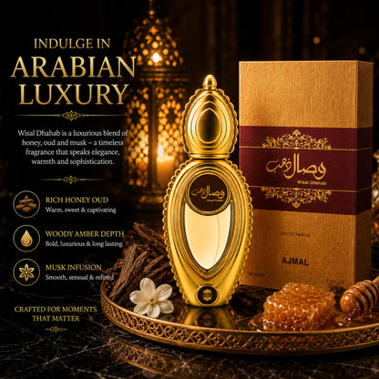 Ajmal Wisal Dhahab Eau de Parfum for Men, 50ml, Woody Musky Fragrance with Fruity Floral Notes - in use