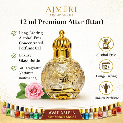 AJMERI FRAGRANCES Alcohol-Free Attar Oil, 12ml, Unisex Perfume Oil, Glass Bottle - front view (13)