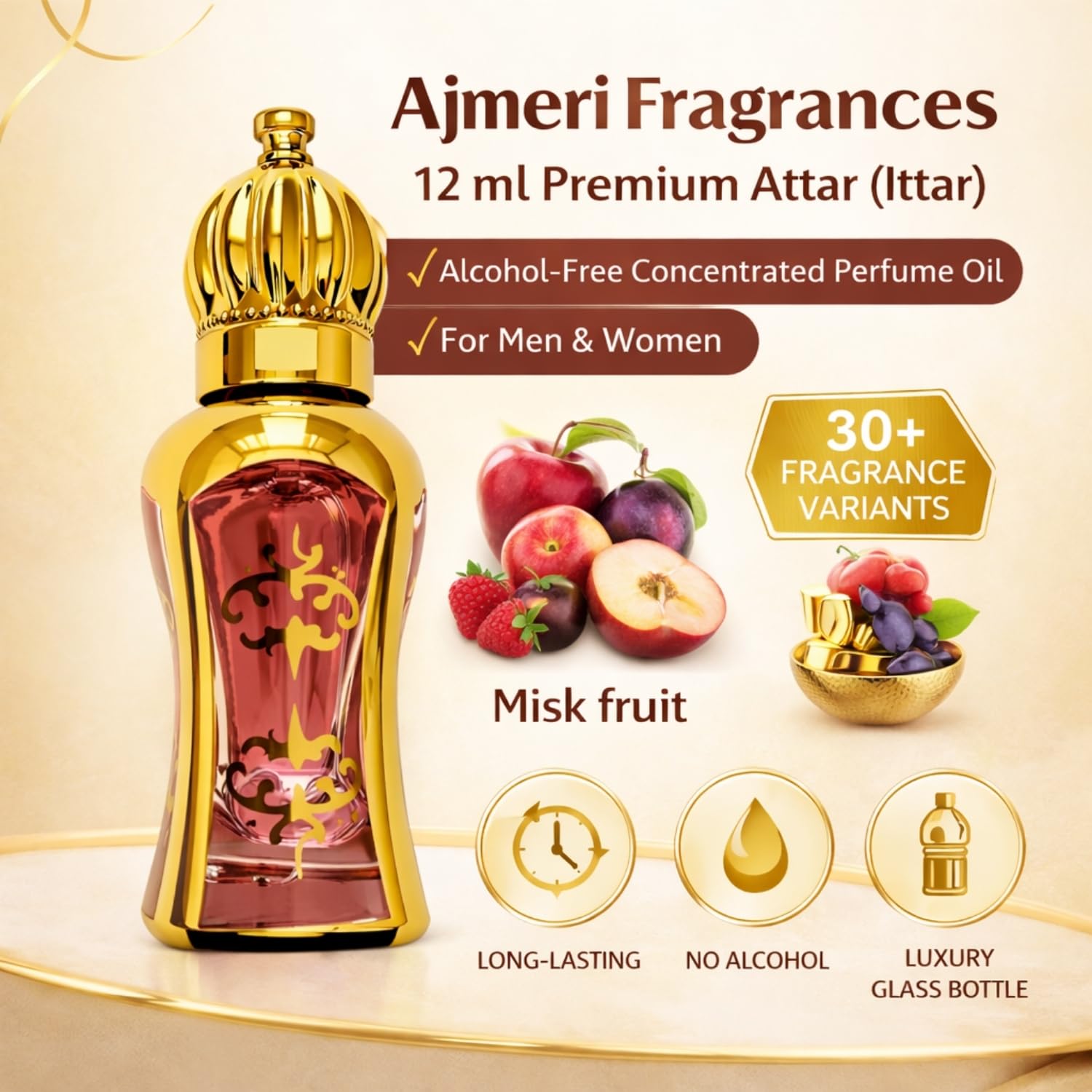 AJMERI FRAGRANCES Alcohol-Free Attar Oil, 12ml, Unisex Perfume Oil, Glass Bottle - front view (34)