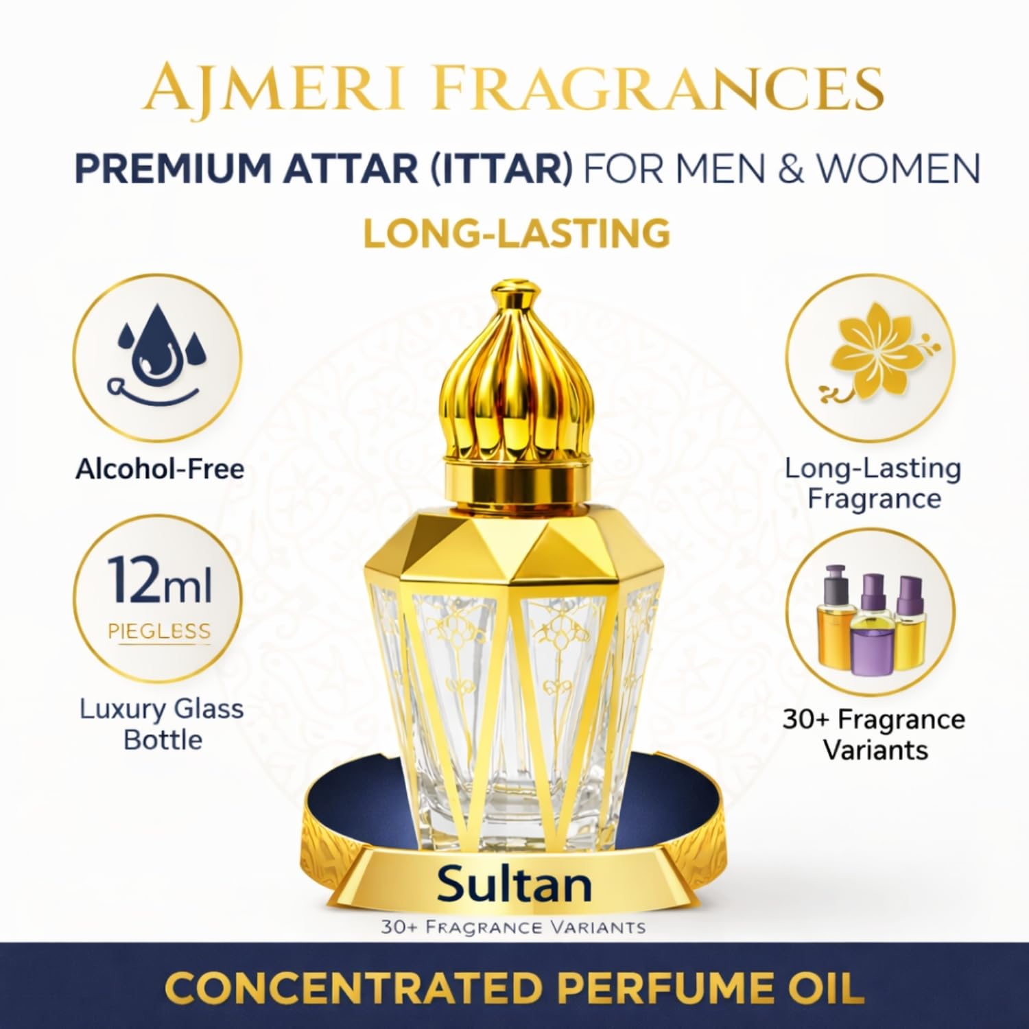 AJMERI FRAGRANCES Alcohol-Free Attar Oil, 12ml, Unisex Perfume Oil, Glass Bottle - front view (53)