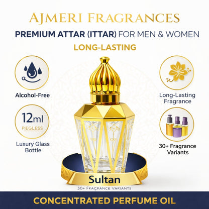 AJMERI FRAGRANCES Alcohol-Free Attar Oil, 12ml, Unisex Perfume Oil, Glass Bottle - front view (53)