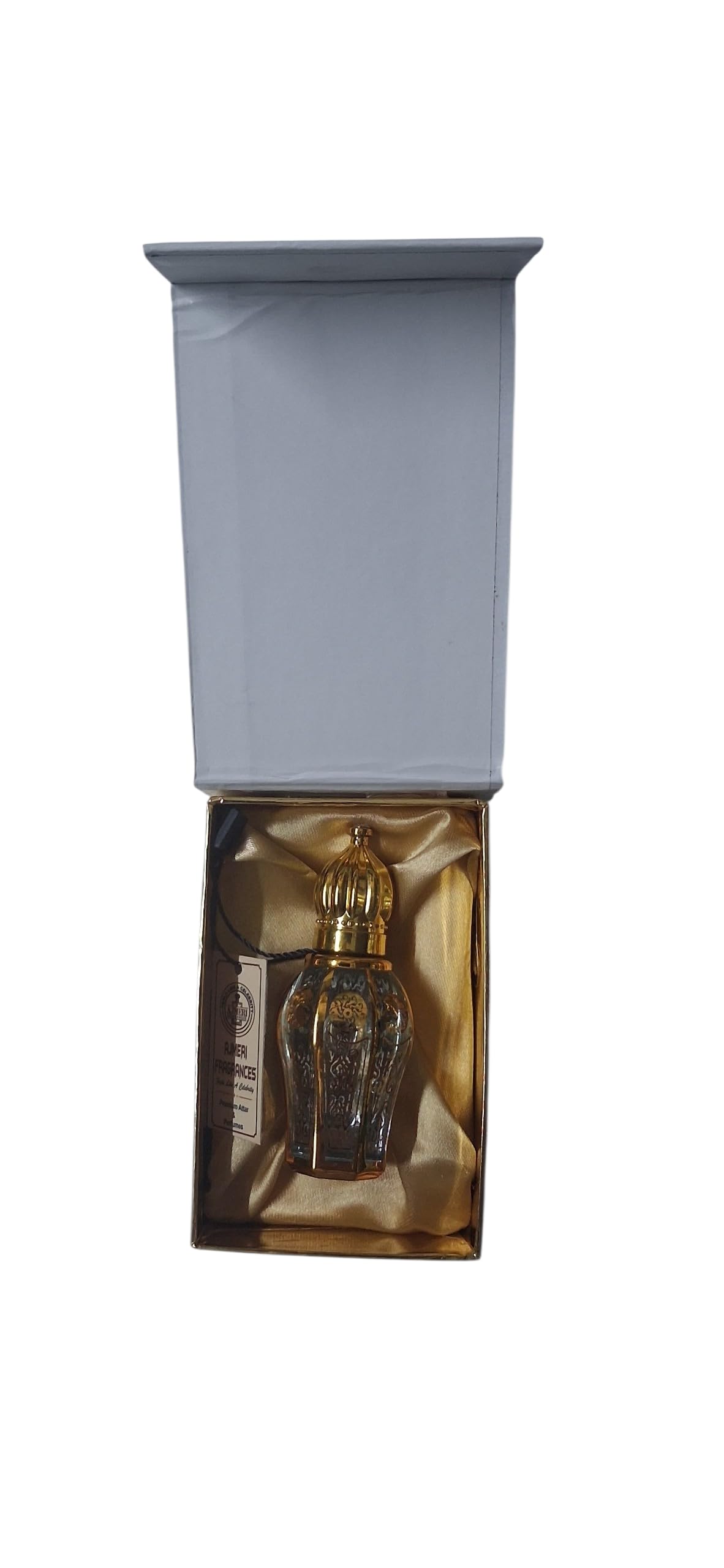 AJMERI FRAGRANCES White Oud Attar, 12ml, Unisex Concentrated Perfume Oil, Alcohol-Free - label detail