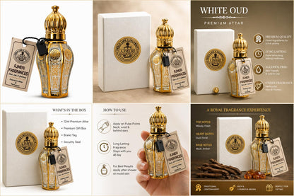 AJMERI FRAGRANCES White Oud Attar, 12ml, Unisex Concentrated Perfume Oil, Alcohol-Free - ingredients panel