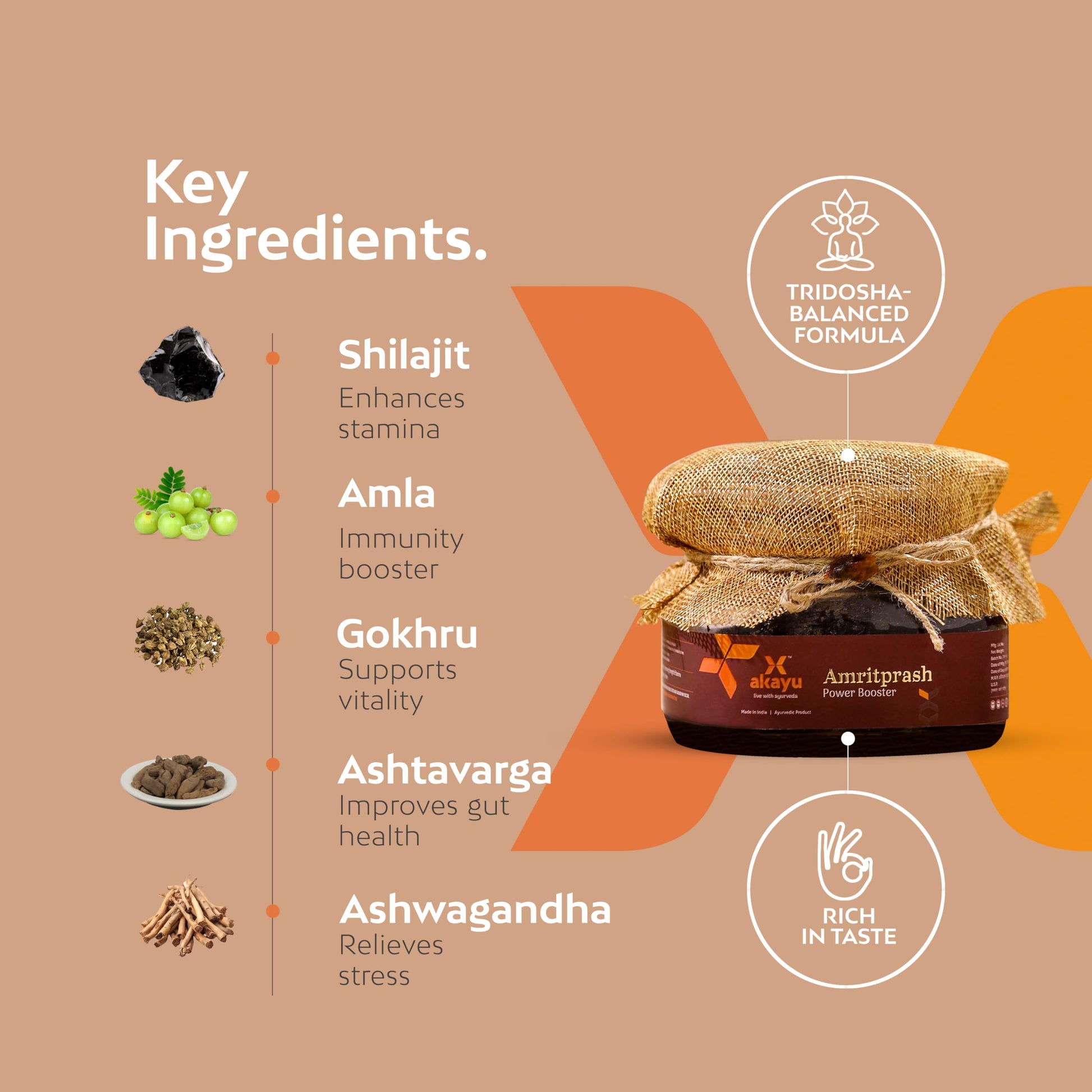 Akayu Amritprash Ayurvedic Chyawanprash with Ashwagandha, Amla, Shilajit, Herbal Supplement - packaging