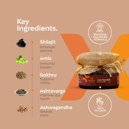 Akayu Amritprash Ayurvedic Chyawanprash with Ashwagandha, Amla, Shilajit, Herbal Supplement - packaging