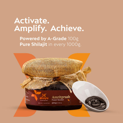 Akayu Amritprash, Ayurvedic Chyawanprash with Shilajit, Ashwagandha and Gokhru, Herbal Supplement - front view
