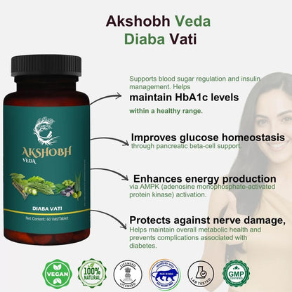 Akshobhveda Diaba Vati Multi-Herb Ayurvedic Herbal Supplement Capsules, 60g - front view
