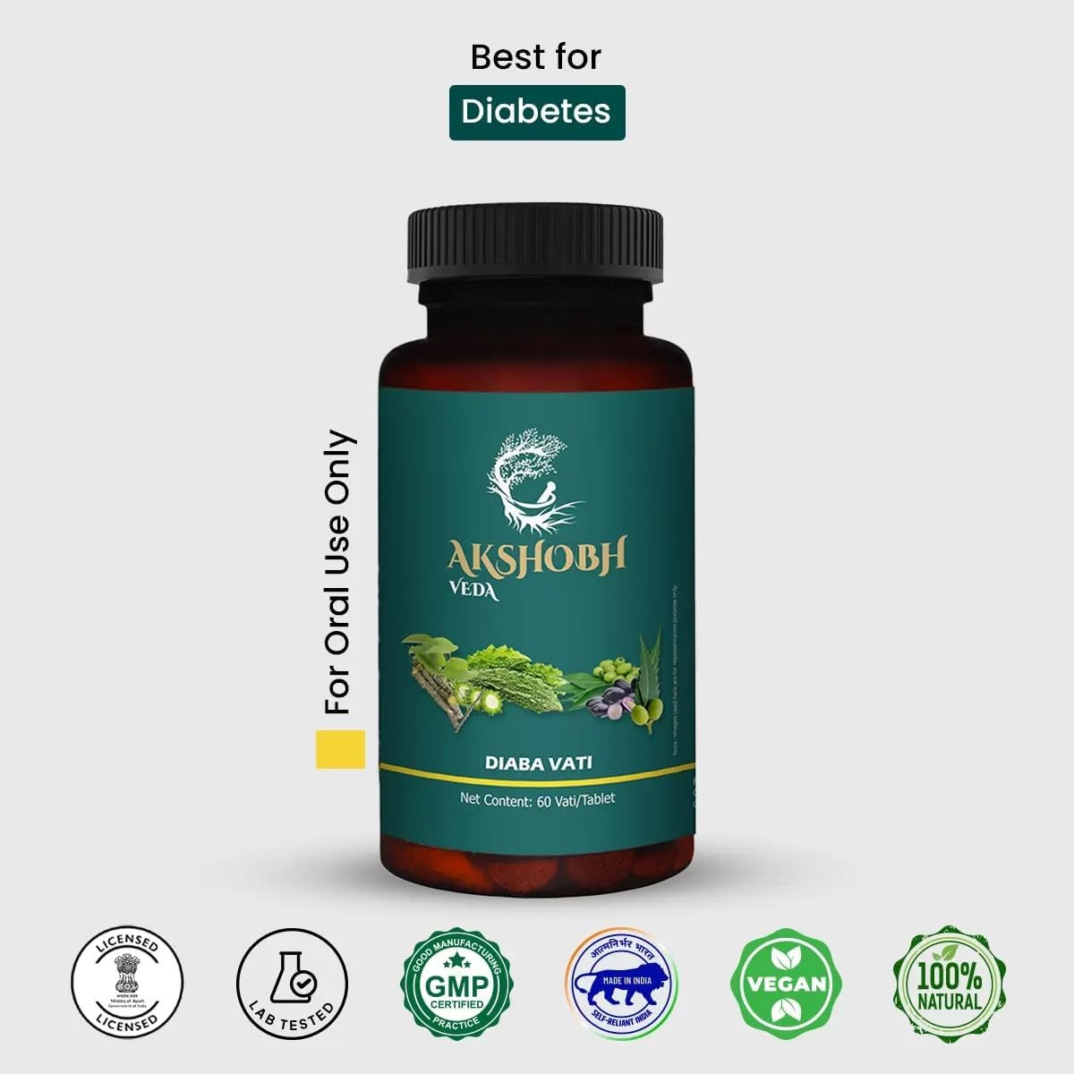 Akshobhveda Diaba Vati Multi-Herb Ayurvedic Herbal Supplement Capsules, 60g - close-up detail