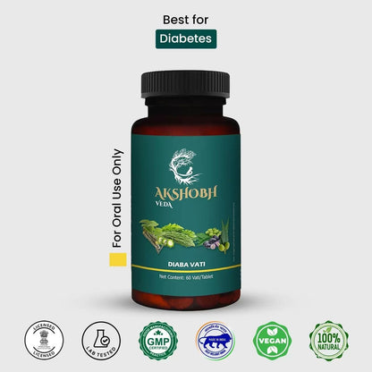 Akshobhveda Diaba Vati Multi-Herb Ayurvedic Herbal Supplement Capsules, 60g - close-up detail
