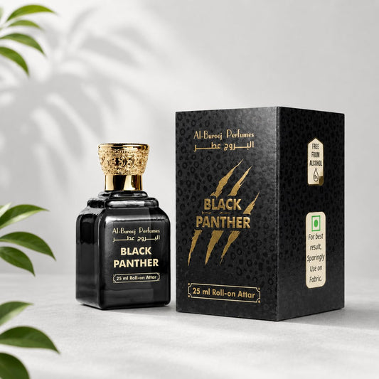 Al-Burooj Perfumes Black Panther Roll-On Attar 25ml, Alcohol-Free Unisex Fragrance Oil, Aromatic Woody Fresh Spicy