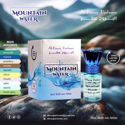 Al-Burooj Perfumes Mountain Water Roll-On Attar, 6ml, Alcohol-Free, Aquatic Marine Citrus Fragrance, Unisex - back view