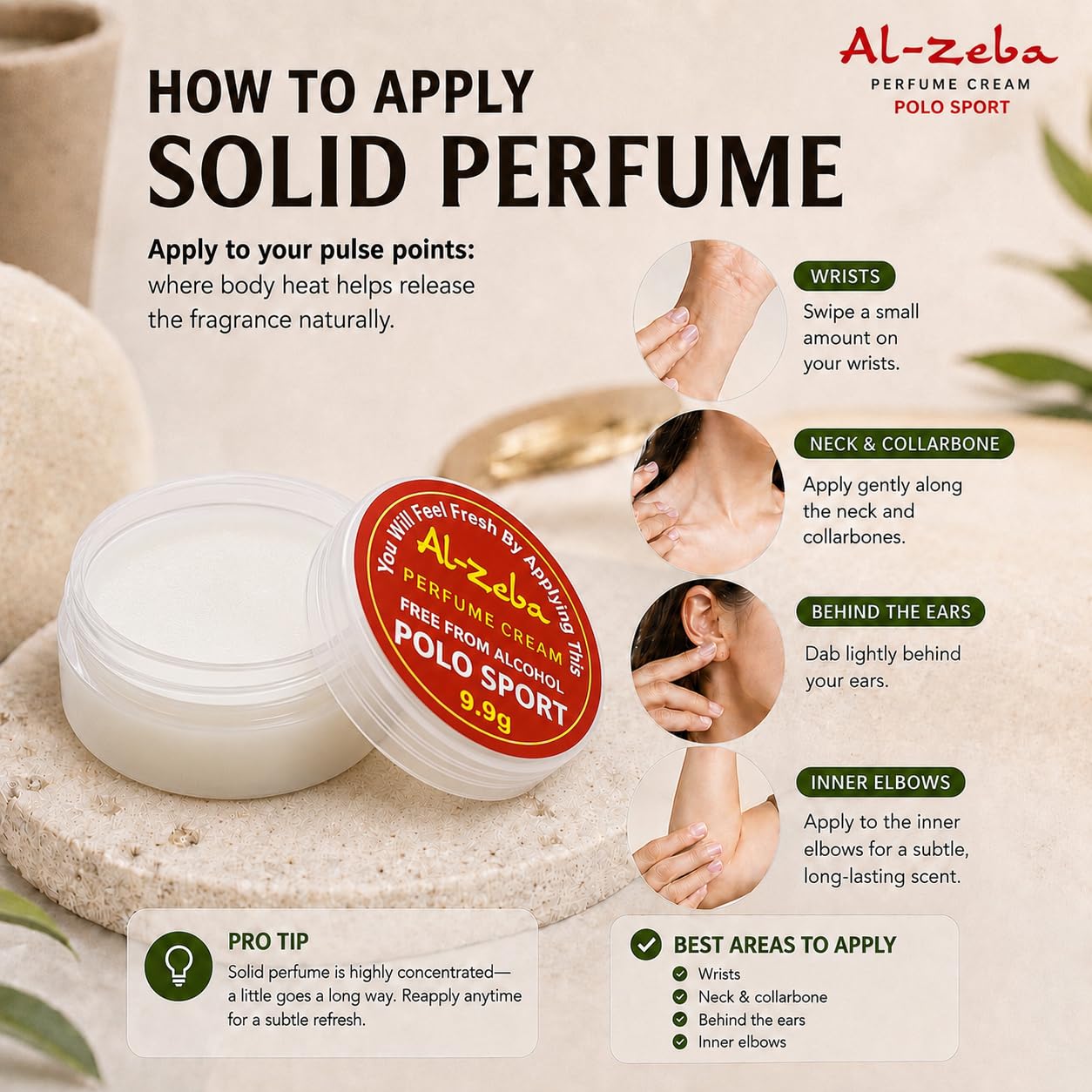 Al-Zeba Solid Perfume Cream, 9.9g, Alcohol-Free, Unisex Travel Fragrance, Compact Jar - label detail (19)
