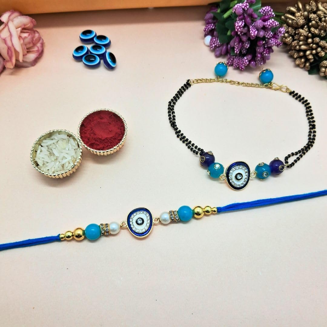 Alaukik Rakhi Bracelet Gift Set for Adults, Unisex Handmade Raksha Bandhan Bracelets with Zari and Stone Work - close-up deta