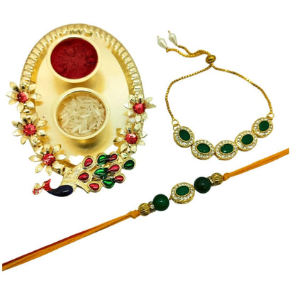 Alaukik Rakhi Bracelet Gift Set for Adults, Unisex Handmade Raksha Bandhan Bracelets with Zari and Stone Work (12)