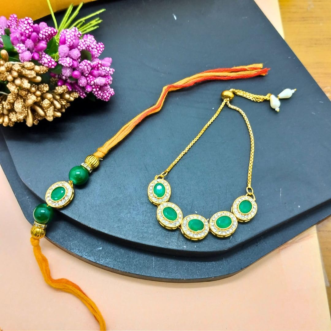 Alaukik Rakhi Bracelet Gift Set for Adults, Unisex Handmade Raksha Bandhan Bracelets with Zari and Stone Work - packaging (15