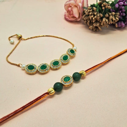 Alaukik Rakhi Bracelet Gift Set for Adults, Unisex Handmade Raksha Bandhan Bracelets with Zari and Stone Work - in use (19)