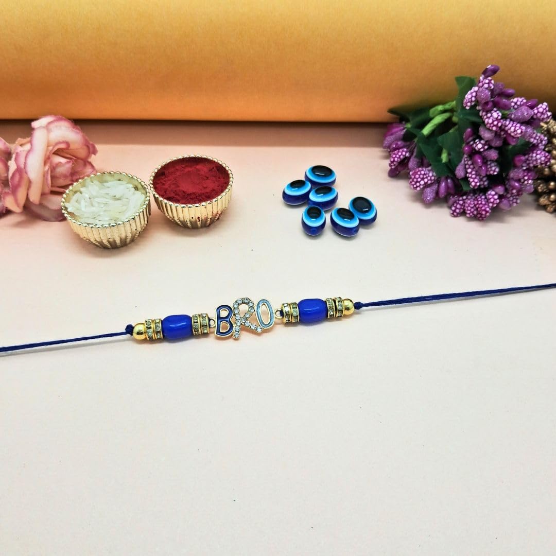 Alaukik Rakhi Bracelet Gift Set for Adults, Unisex Handmade Raksha Bandhan Bracelets with Zari and Stone Work - front view