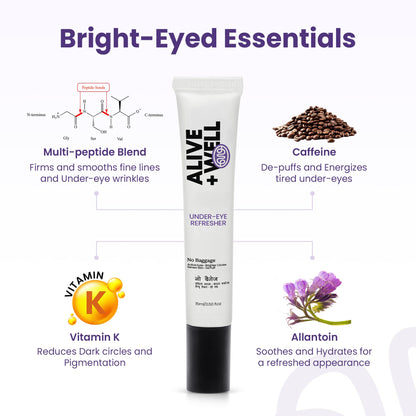 Alive & Well No Baggage Under Eye Cream Gel, 15ml, Vitamin K, Caffeine, Allantoin & Tripeptides, Dermatologist Formulated, Co