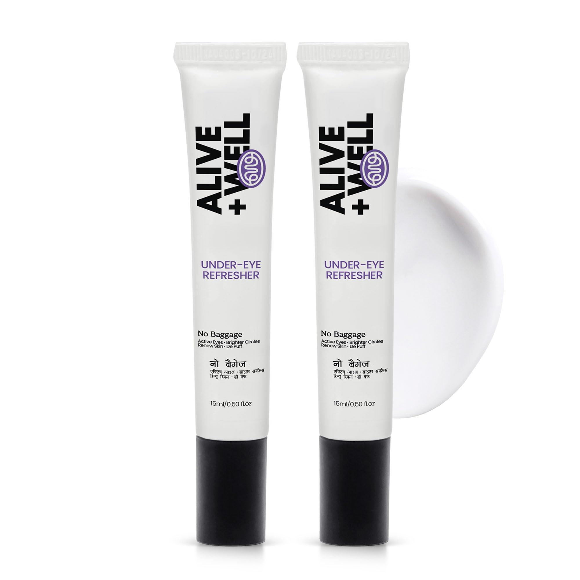Alive & Well No Baggage Under Eye Cream Gel, 15ml, Vitamin K, Caffeine, Allantoin & Tripeptides, Dermatologist Formulated, Co