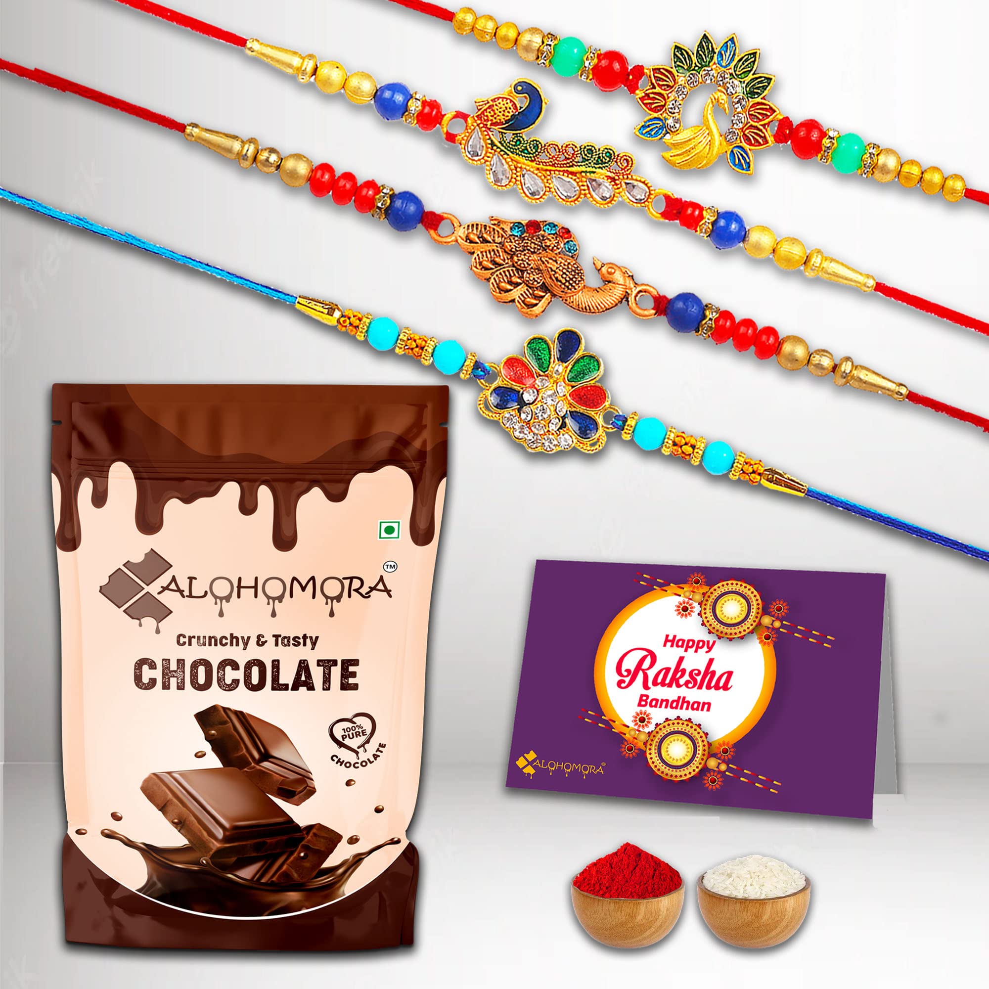 Alohomora Designer Peacock Rakhi For Rakshabandhan | Rakhi For Brother | Rakhi | Rakhi Combo | Set Of 4 Rakhi | Rakhi Gift |