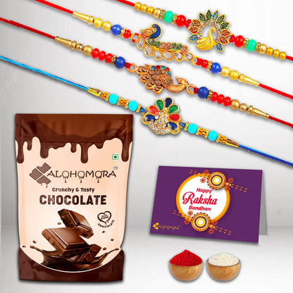 Alohomora Designer Peacock Rakhi For Rakshabandhan | Rakhi For Brother | Rakhi | Rakhi Combo | Set Of 4 Rakhi | Rakhi Gift |