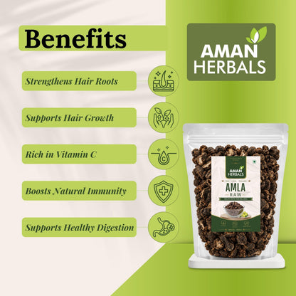 AMAN HERBALS Dry Amla, 200g, Natural Sun-Dried Indian Gooseberry Fruit - front view