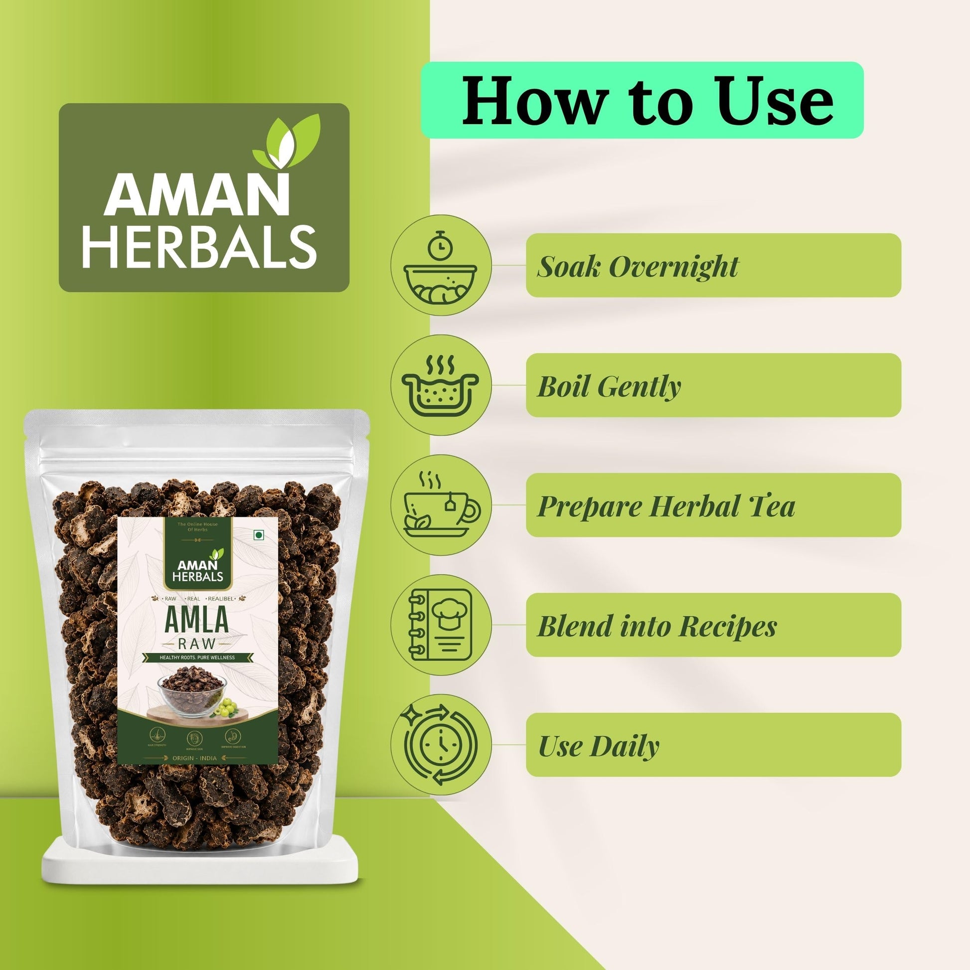 AMAN HERBALS Dry Amla, 200g, Natural Sun-Dried Indian Gooseberry Fruit - back view