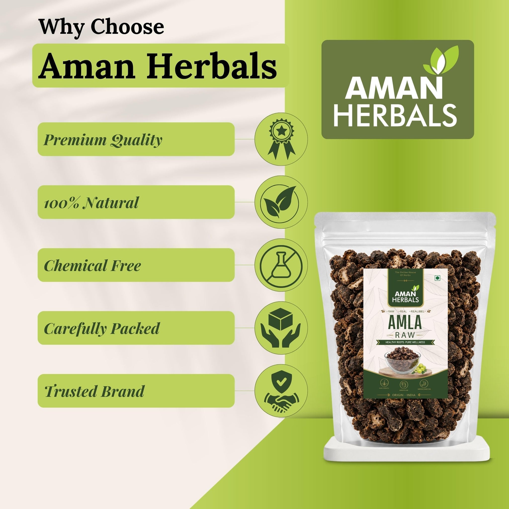 AMAN HERBALS Dry Amla, 200g, Natural Sun-Dried Indian Gooseberry Fruit - packaging
