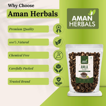 AMAN HERBALS Dry Amla, 200g, Natural Sun-Dried Indian Gooseberry Fruit - packaging