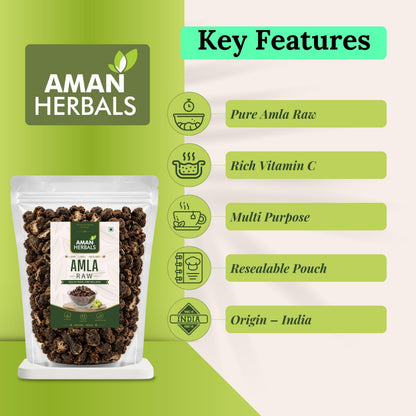 AMAN HERBALS Dry Amla, 200g, Natural Sun-Dried Indian Gooseberry Fruit - label detail