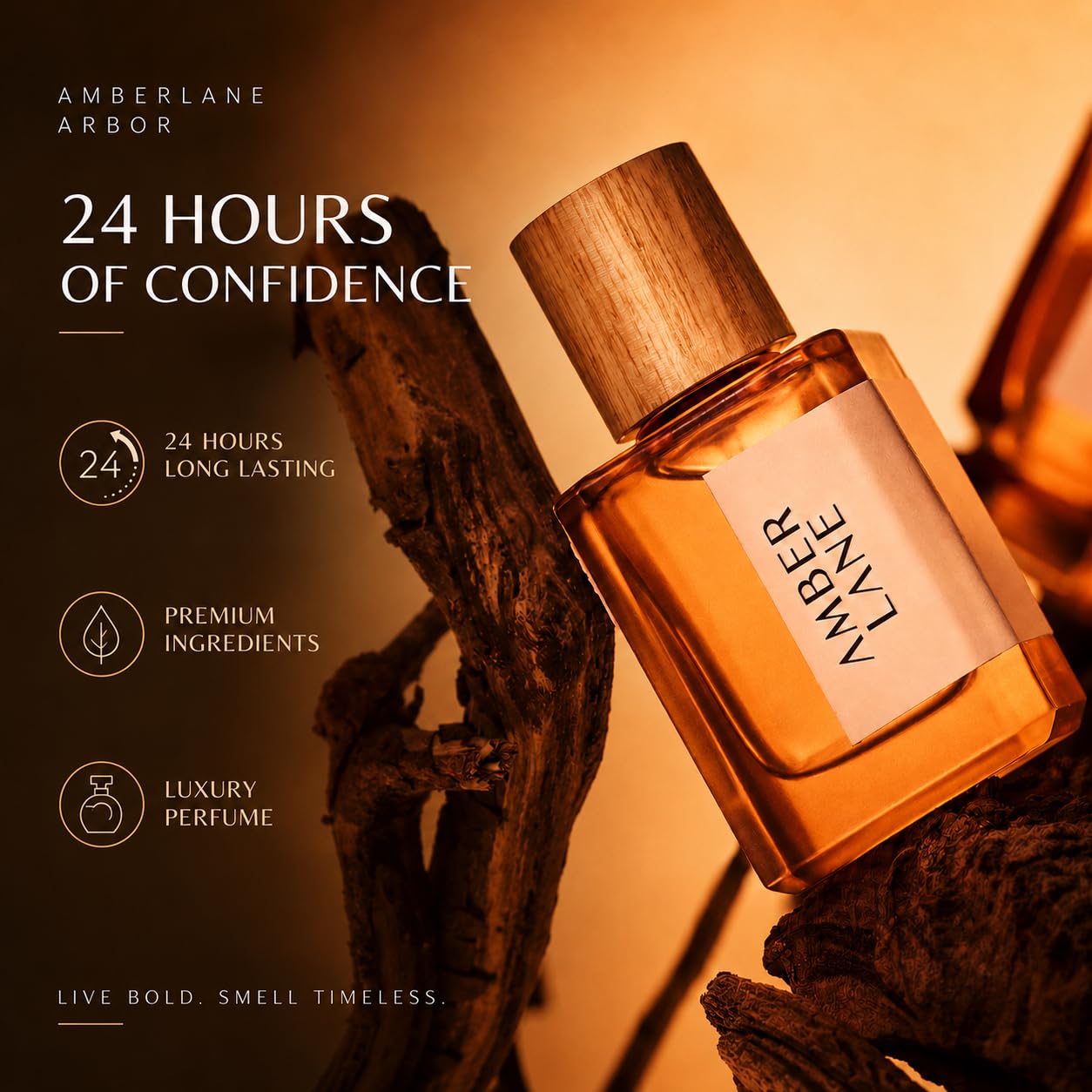 Amberlane Arbor Eau de Parfum, Unisex, Warm Amber, Spicy Leather & Woody Notes, Long-Lasting Fragrance - back view