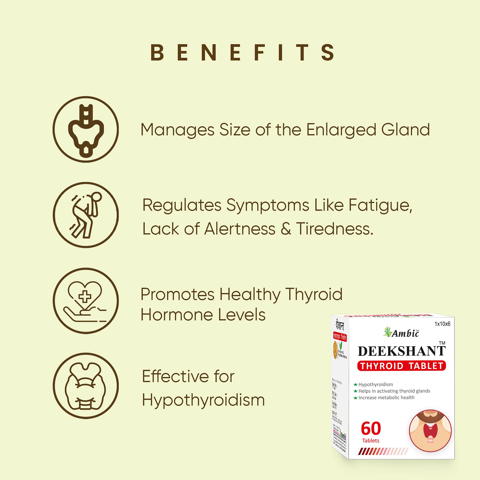 Ambic Deekshant Thyroid Ayurvedic Tablets, 60 Count, Ashwagandha KSM-66 with Zinc and Selenium - back view