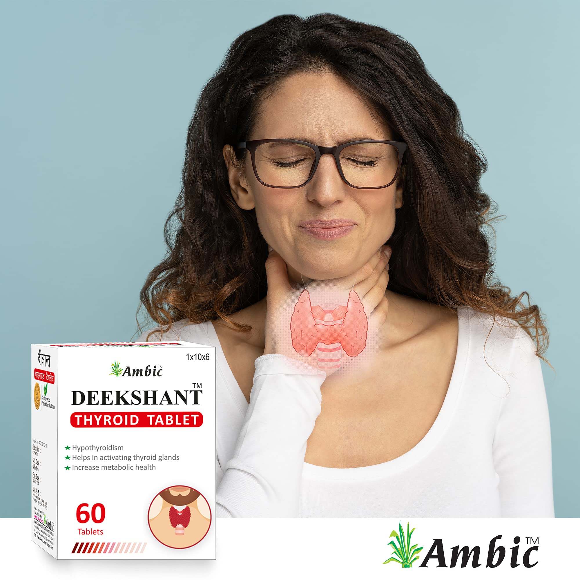 Ambic Deekshant Thyroid Ayurvedic Tablets, 60 Count, Ashwagandha KSM-66 with Zinc and Selenium - ingredients panel