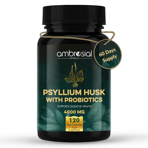 Ambrosial Psyllium Husk Capsules - 4000 MG with Probiotics: and Revitalize Your Digestive System with Natural Fiber Support -