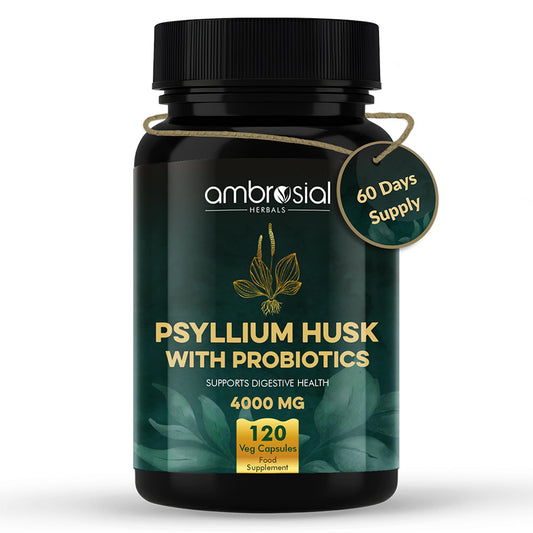 Ambrosial Psyllium Husk Capsules - 4000 MG with Probiotics: and Revitalize Your Digestive System with Natural Fiber Support -