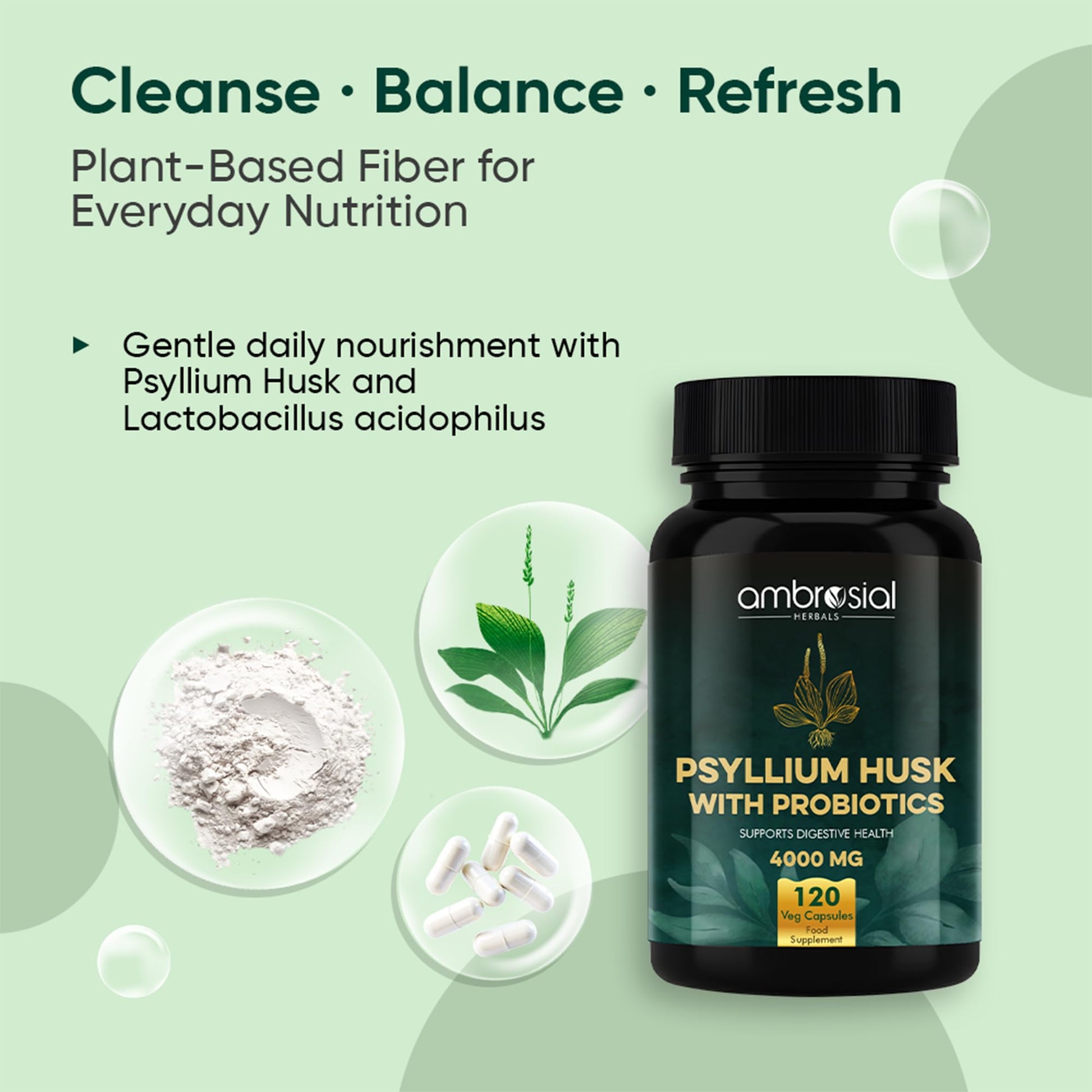Ambrosial Psyllium Husk Capsules - 4000 MG with Probiotics: and Revitalize Your Digestive System with Natural Fiber Support -