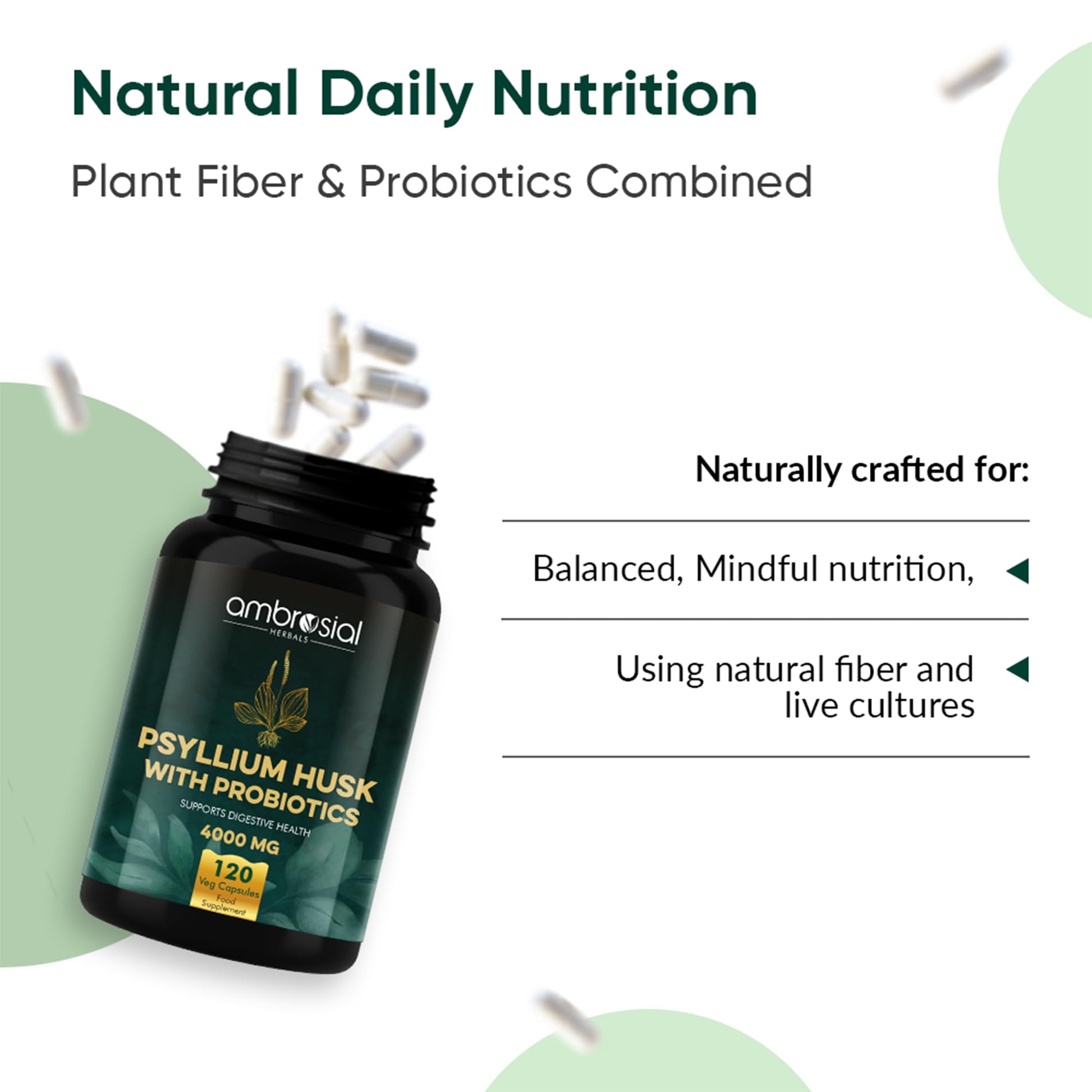 Ambrosial Psyllium Husk Capsules - 4000 MG with Probiotics: and Revitalize Your Digestive System with Natural Fiber Support -