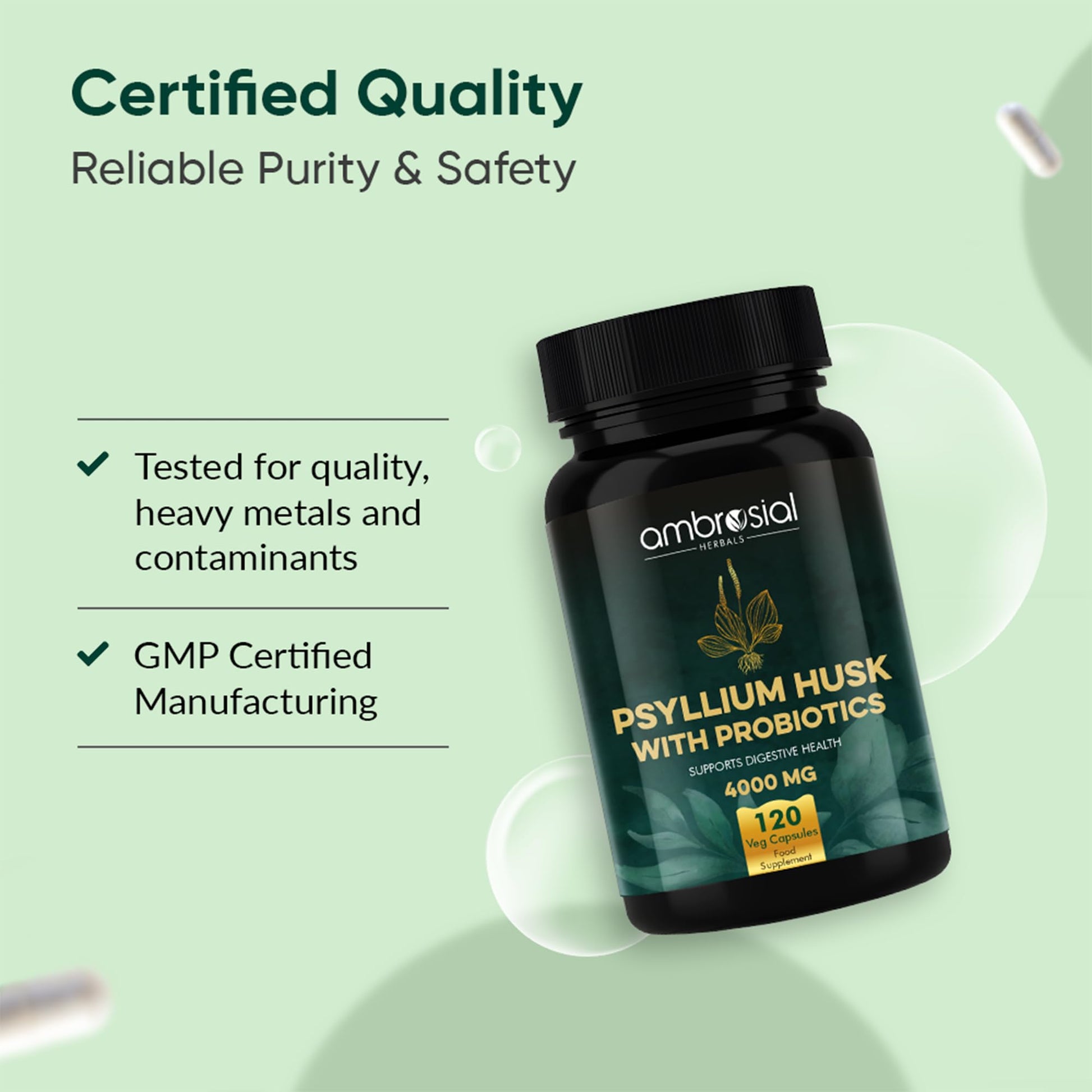 Ambrosial Psyllium Husk Capsules - 4000 MG with Probiotics: and Revitalize Your Digestive System with Natural Fiber Support -