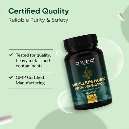 Ambrosial Psyllium Husk Capsules - 4000 MG with Probiotics: and Revitalize Your Digestive System with Natural Fiber Support -