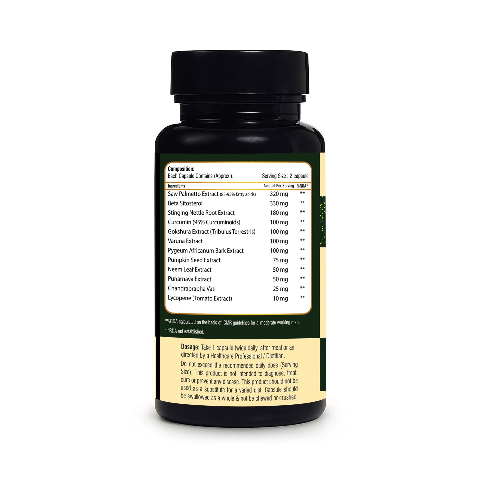 AMRAJ Herbal Supplement Capsules with Saw Palmetto, Beta Sitosterol & Ayurvedic Herbs - back view