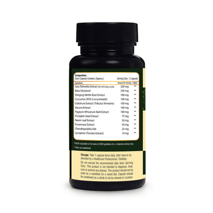 AMRAJ Herbal Supplement Capsules with Saw Palmetto, Beta Sitosterol & Ayurvedic Herbs - back view