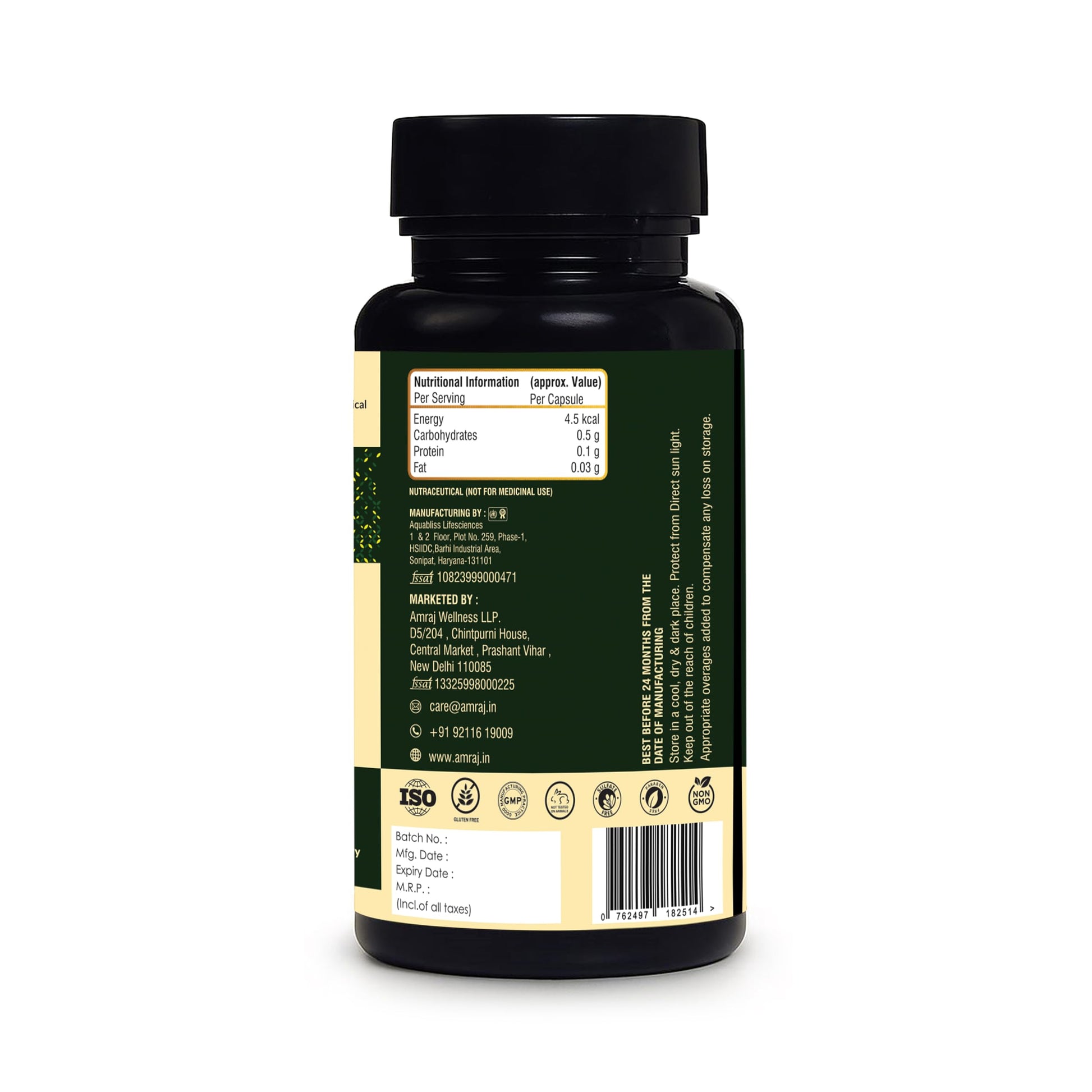 AMRAJ Herbal Supplement Capsules with Saw Palmetto, Beta Sitosterol & Ayurvedic Herbs - packaging