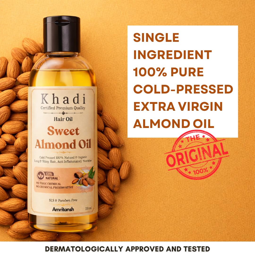Amritansh Khadi Natural Hair Oil, Ayurvedic Herbal Oil for Women and Men, SLS & Paraben Free - front view (10)